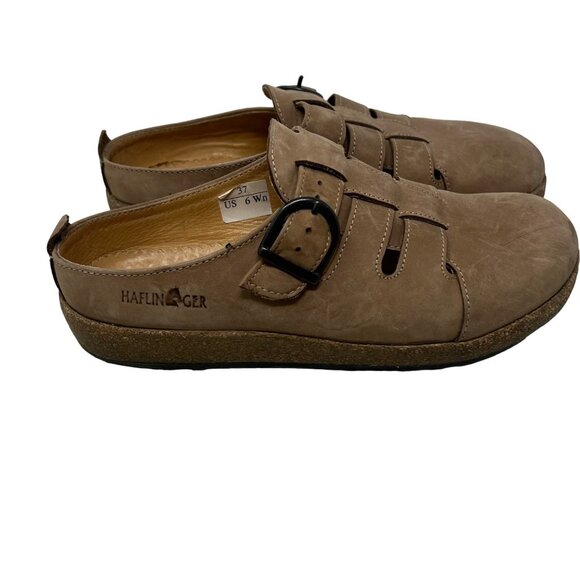 Haflinger Clog Mule Shoes Size 37 Slip On Leather Buckle Round Toe Brown German - Picture 1 of 11